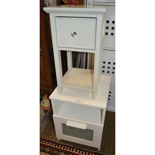 320 - A French grey finished single drawer lap table with white finished single drawer bedside unit