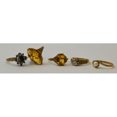 5 - Five assorted 9ct gold stone set rings, combined gross weight 13.3g