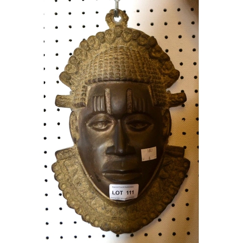 111 - A Benin style cast brass wall hanging