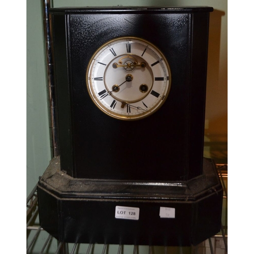 128 - A large black slate mantel clock