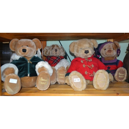 160 - Four various Harrods teddies dated 2001, 2002, 2003, 2004 & a Harrods 1989 Polar Bear