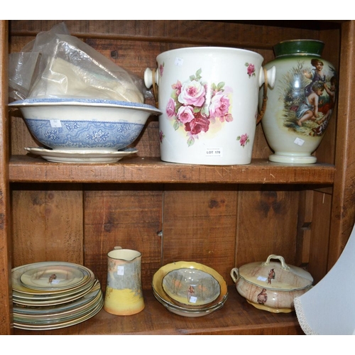 170 - Two selves containing a  selection of Royal Doulton collectors plates etc