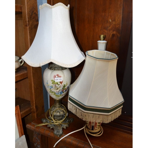 171 - Three various porcelain table lamps