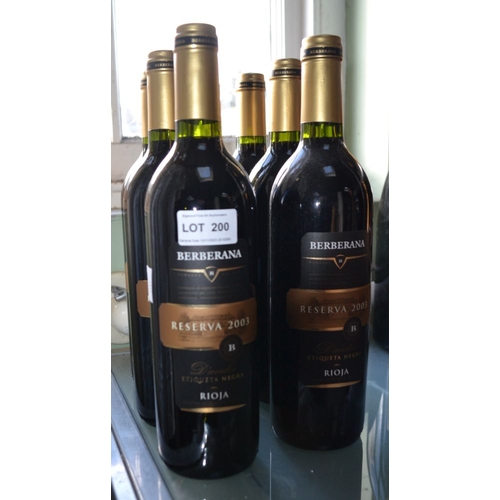 200 - 6 bottles Berberana 2003 Reserva Rioja