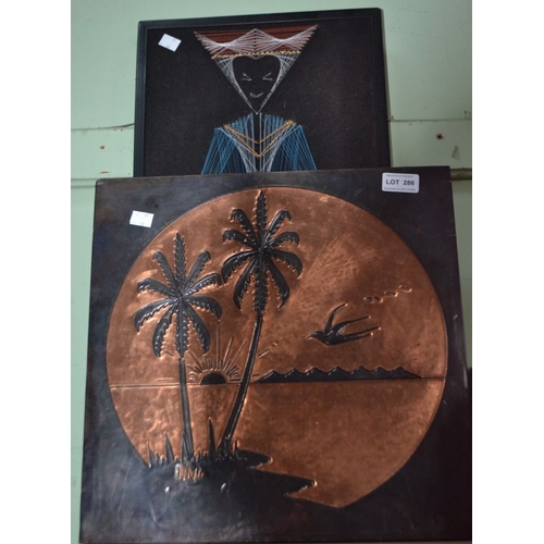 286 - A beaten copper picture of tropical islands with another