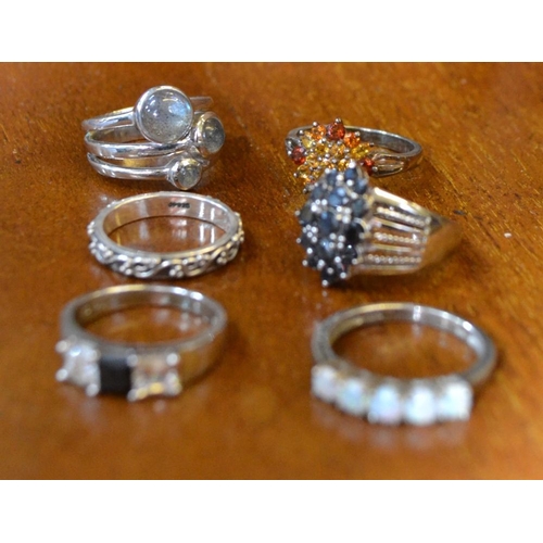 296 - Six various stone set silver rings