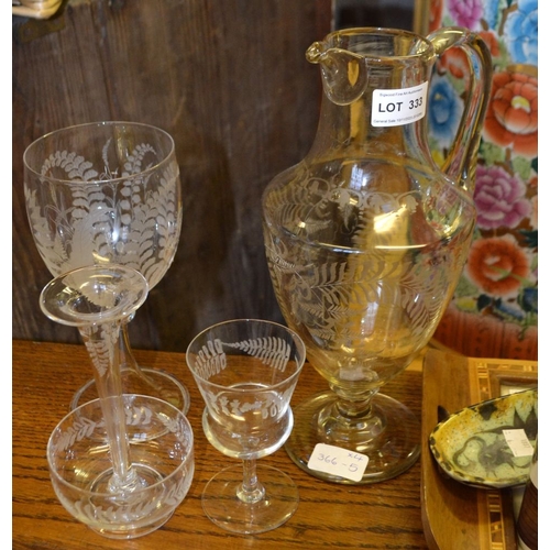 333 - Four pieces of Victorian 'fern leaf' glass