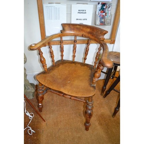 370 - A pair of elm traditionally turned smokers chairs