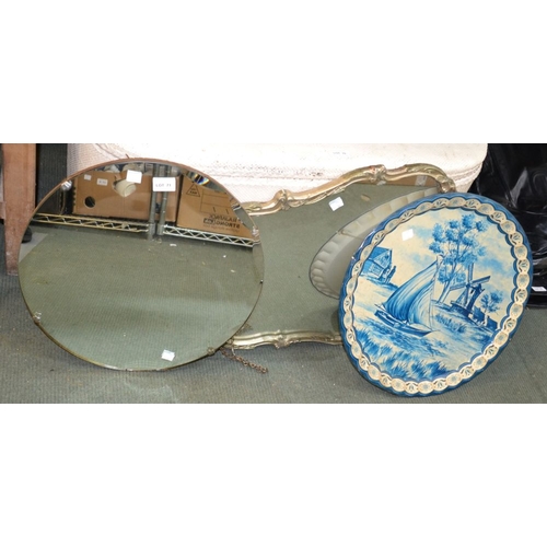 71 - Two mirrors and a circular tin tray