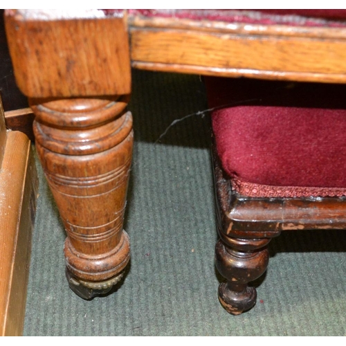 79 - A Victorian oak framed button backed ladies chair and footstool ensuite