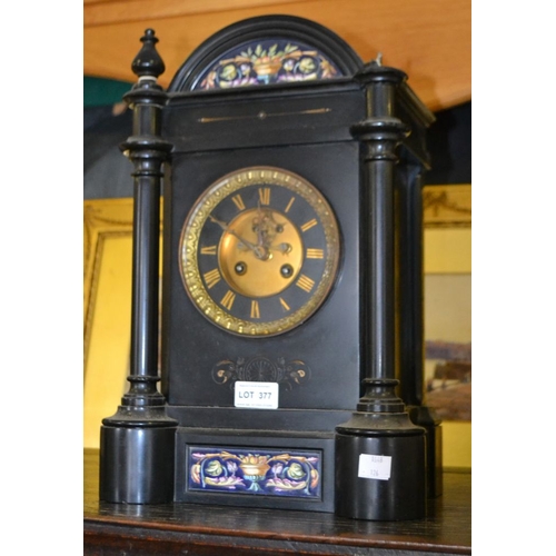 377 - A black slate mantel clock