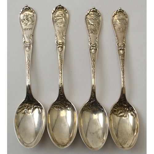 113 - The Gorham & Co. Fifth Ave New York, twelve sterling silver coffee spoons, decorated with various Zo... 