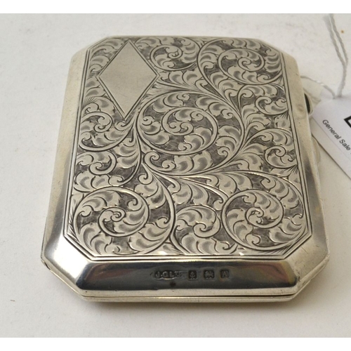 120 - Joseph Gloster Ltd. A silver cigarette case, acanthus scroll decoration, blind diamond shape cartouc... 