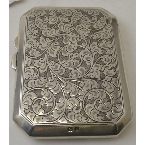 120 - Joseph Gloster Ltd. A silver cigarette case, acanthus scroll decoration, blind diamond shape cartouc... 