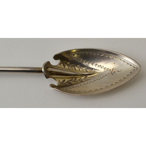 131 - A sterling silver Olive spoon, having spear end terminal, chased decoration 26.5cm long, 36g