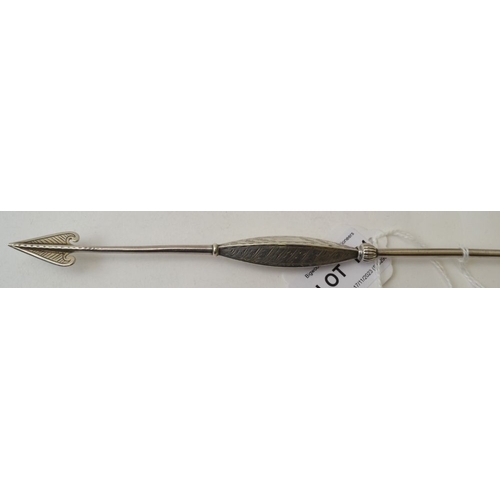 131 - A sterling silver Olive spoon, having spear end terminal, chased decoration 26.5cm long, 36g