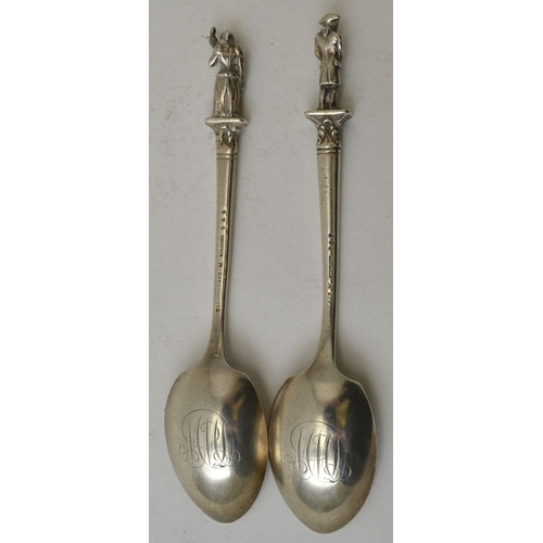 135 - Two Tiffany and Co silver spoons, having cast figure terminals, the figures in 18th century costume,... 