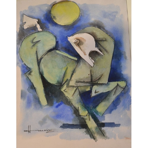 161 - Maqbool Fida Husain 'horse of the sun' a watercolour 74 x 54 cm hand made paper signed in English - ... 