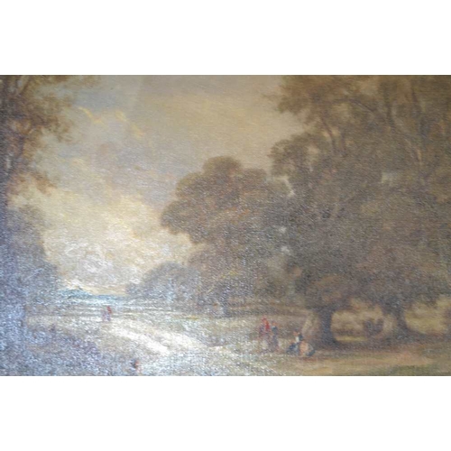 321 - English school oil on canvas 'figures in a parkland scene' 34 x 49cm indistinctly signed in a beaded... 