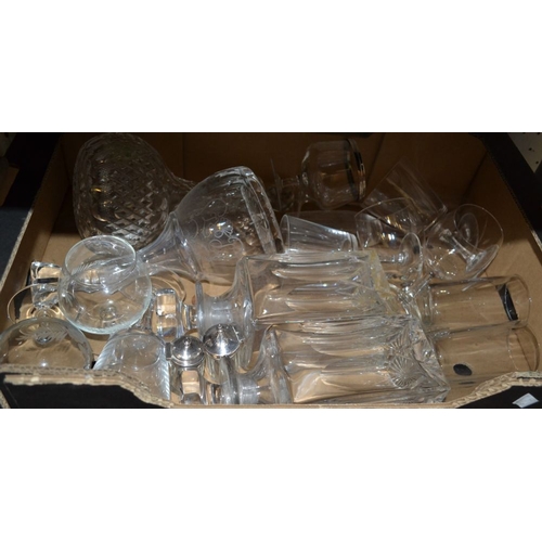 33 - Three boxes of glass, silver plate & lamps