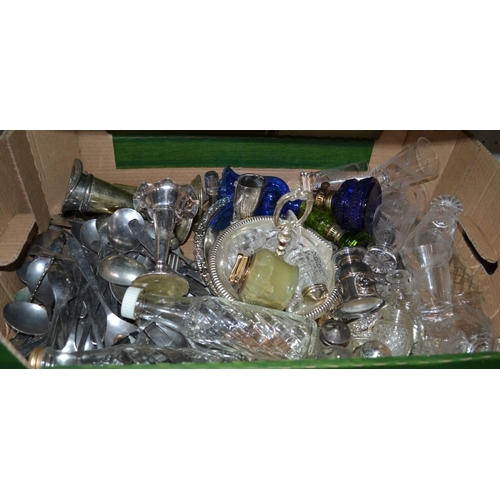 33 - Three boxes of glass, silver plate & lamps