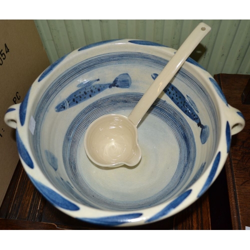 6 - Bredon studio pottery hand painted soup tureen with a pottery ladle