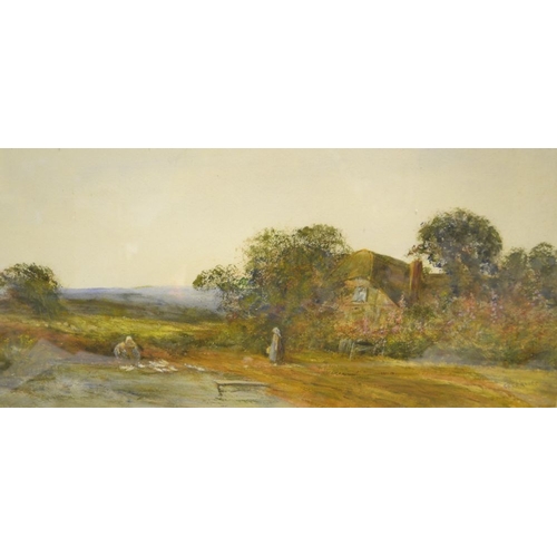 115 - Fred Hines RA (1875-1928) A pair of watercolour paintings, rural scenes with figures besides cottage... 