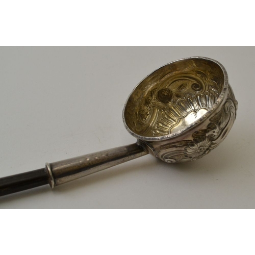 2 - An 18th century silver punch ladle inset with George II sixpence 1758, together with an 18th century... 