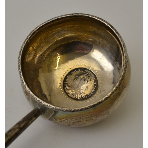 2 - An 18th century silver punch ladle inset with George II sixpence 1758, together with an 18th century... 