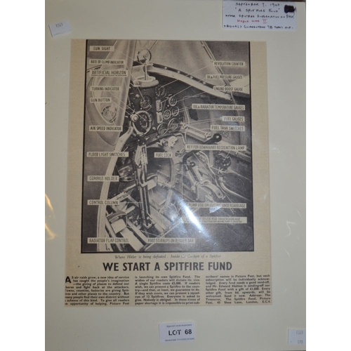 200 - A mounted illustration of the interior of a Spitfire cockpit produced in 1940 for the Spitfire fund.... 