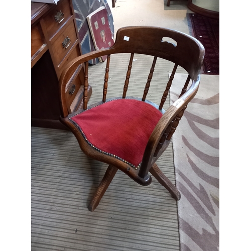 201 - Oak spindle backed desk chair with pad seat