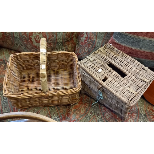 228 - A bakers wicker basket with a fisherman's basket