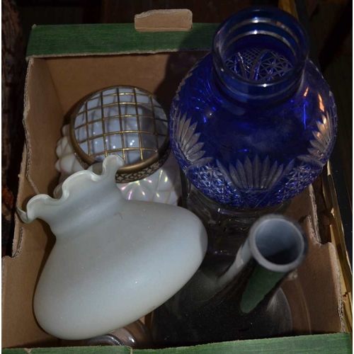 229 - A box containing a selection of glassware, includes an opalescent rose-bowl