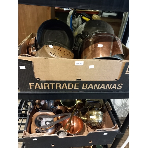 243 - Two boxes of brass and copper wares