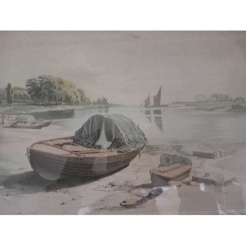 251 - A 19th century hand coloured lithograph of a Thames scene glazed and framed