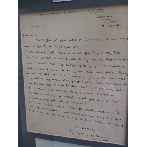 278 - 'Montgomery of Alamein' a hand written letter (1967) in reply to a REME tank commander's concerns fo... 