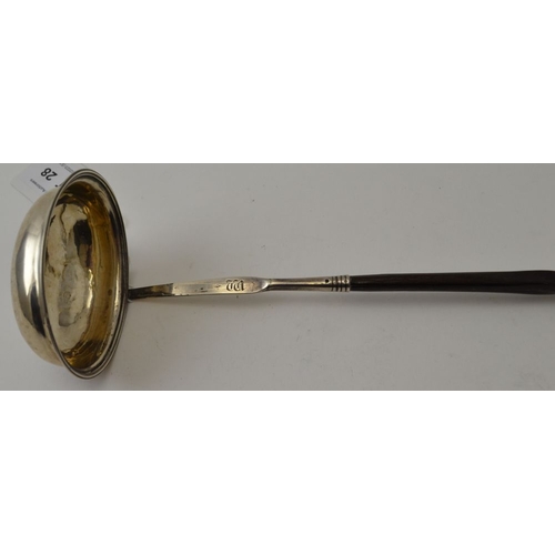 28 - Hester Bateman, an 18th century toddy ladle with whale bone handle, London 1790