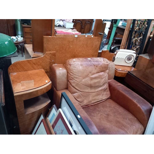 282 - A 1930's birds-eye maple headboard and bedside combination unit