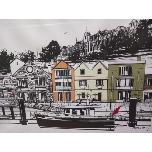 283 - Paul Barclay - a print study of Dartmouth harbour