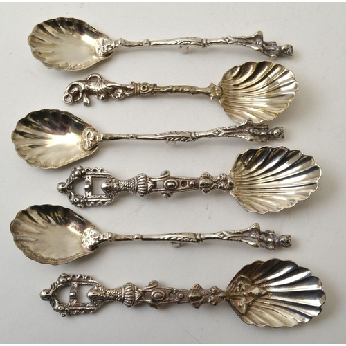 29 - Six Continental white metal & enamelled commemorative spoons, two for the casino in Monte Carlo, tog... 