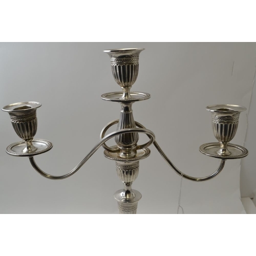 32 - A Regency design silver plated two branch candelabra, 45cm high