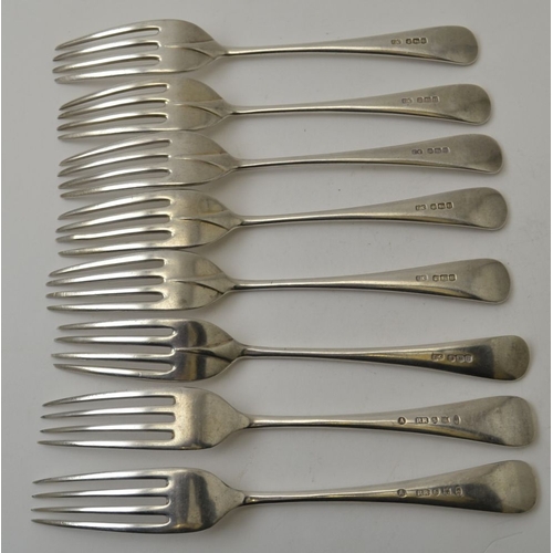 35 - Frank Cobb and Co Ltd, a set of six Hanovarian design silver dinner forks, Sheffield 1944, combined ... 