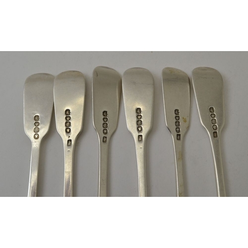 36 - John James Whiting, A set of six silver fiddle pattern dessert forks, London 1838, monogrammed, comb... 