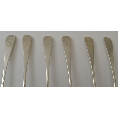 38 - A set of six Victorian silver soup / table spoons, Glasgow 1882, monogrammed, combined weight: 418g