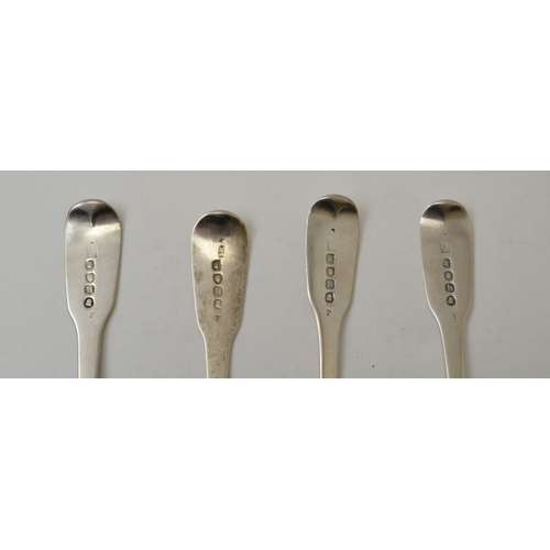 39 - A matched set of four silver dessert spoons, London 1817,  fiddle pattern, monogrammed, combined wei... 