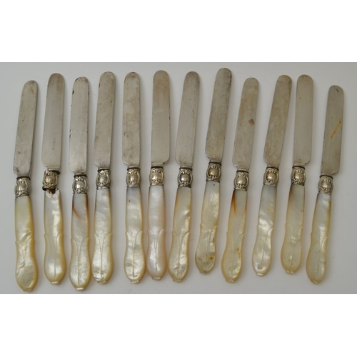 51 - Mother of Pearl handled plated dessert knives & forks set for 12