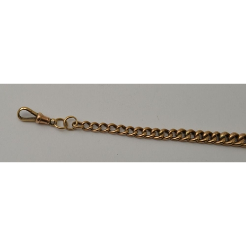 53 - A graduated link 9ct gold bracelet, adapted from a watch chain, with watch clip as the catch, total ... 