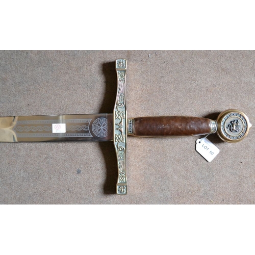 60 - A reproduction of King Arthur's Excalibur sword, with leather grip, and decorative metal fittings, o... 