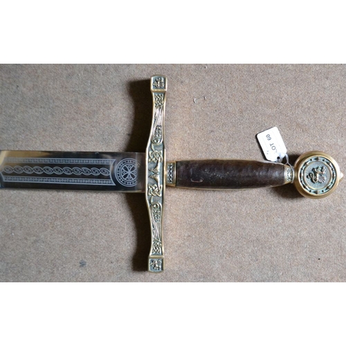 60 - A reproduction of King Arthur's Excalibur sword, with leather grip, and decorative metal fittings, o... 