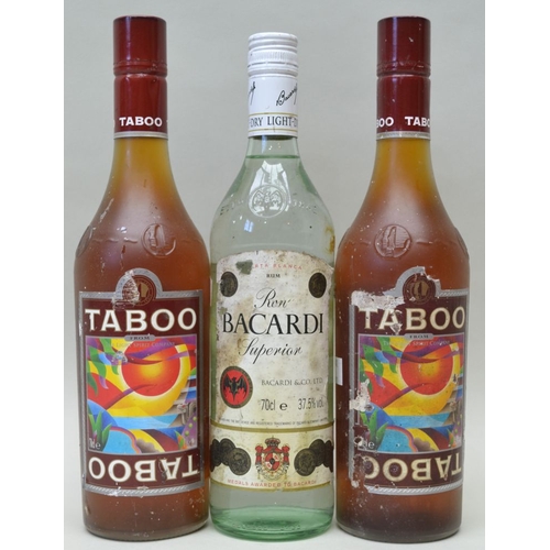 627 - Bacardi Rum, 37.5%, 1 bottle 

Taboo, 14.9%, 2 bottles (3)